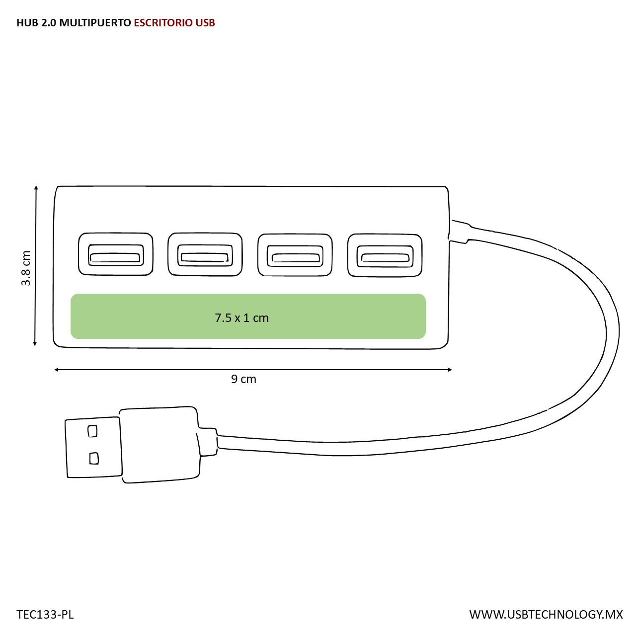 HUB USB 2.0 ALUMINIO MACLAVO