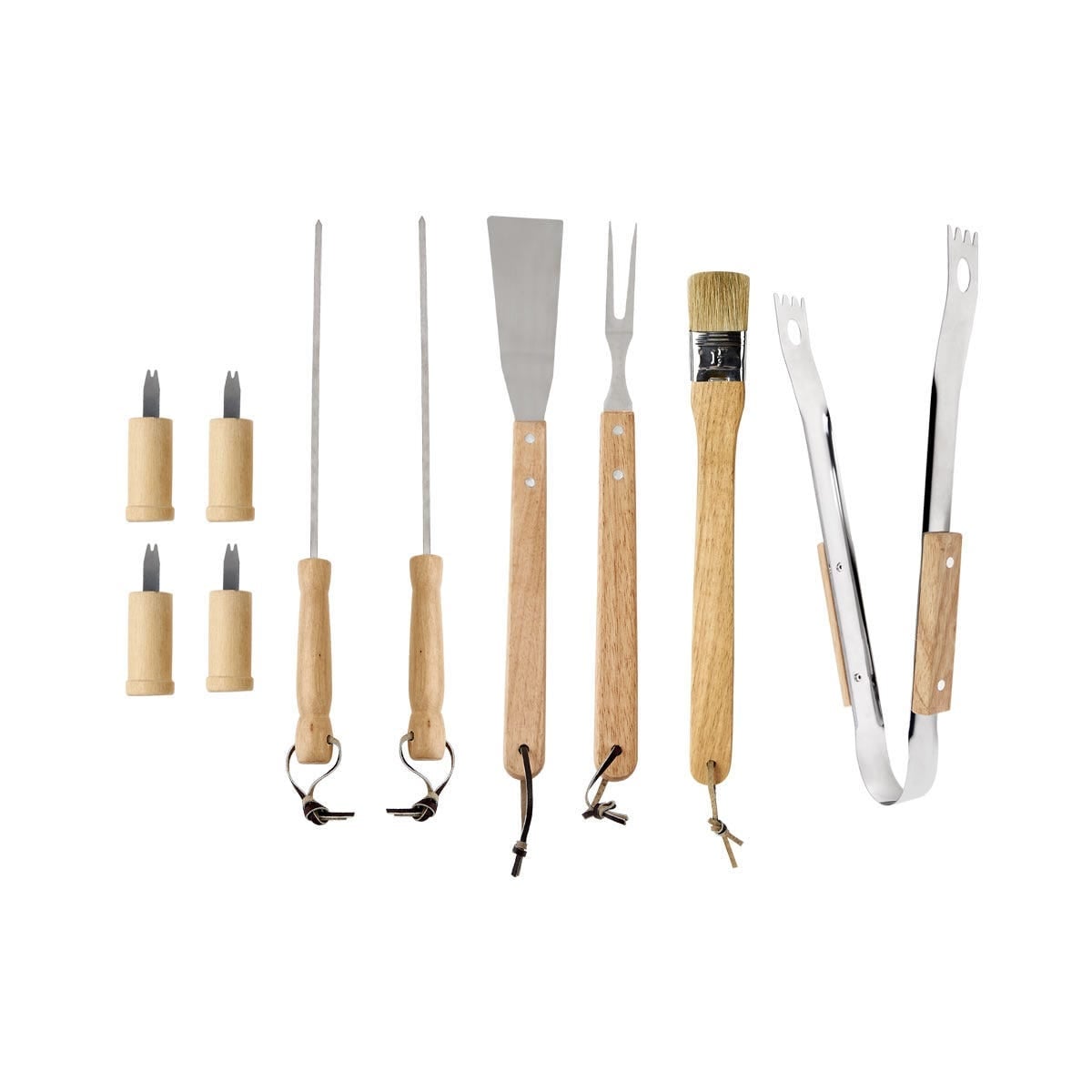 SET ACERO INOXIDABLE Y MADERA CAUCHO UTENSILIOS AACSVAL