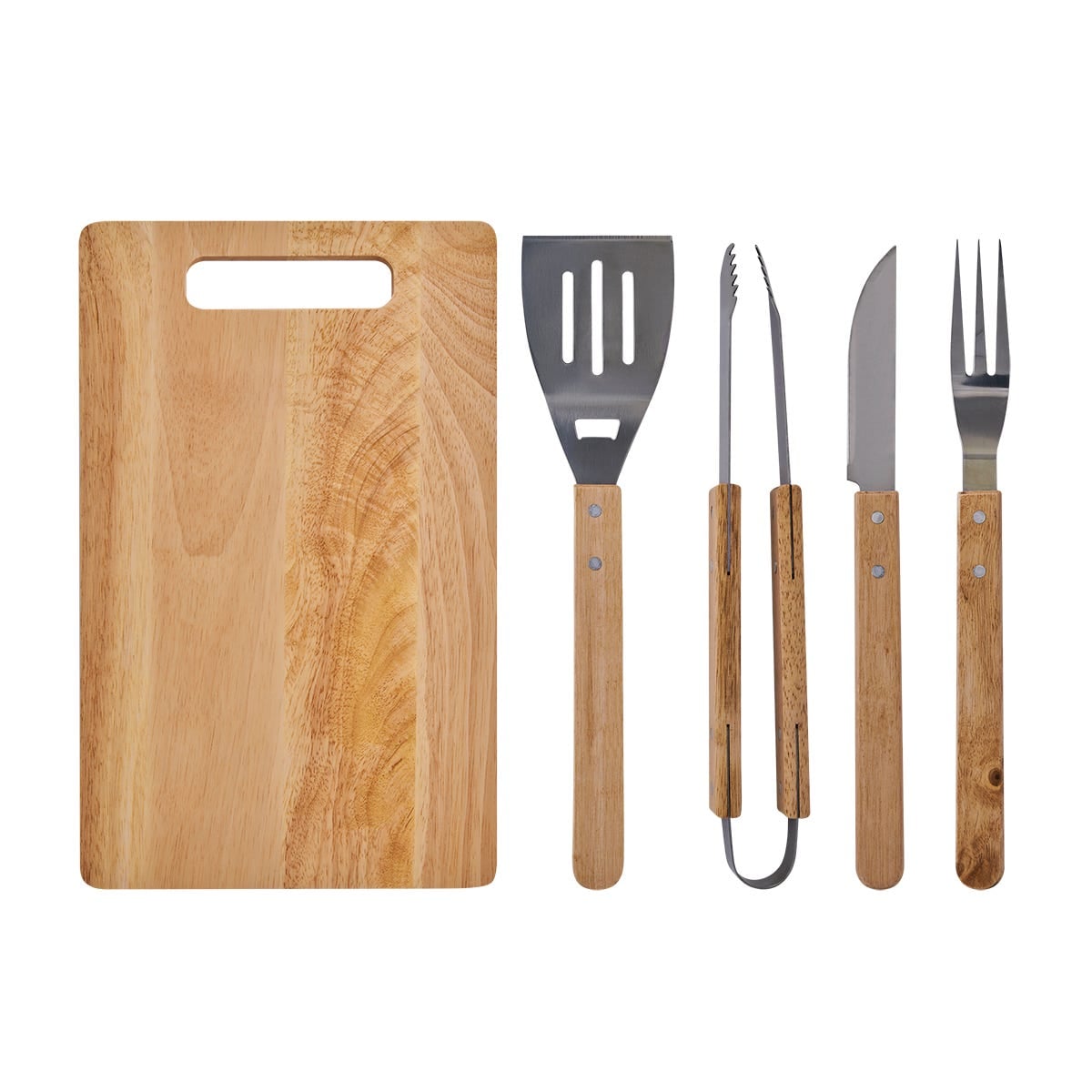 SET ACERO INOXIDABLE Y MADERA CAUCHO UTENSILIOS AACTALV